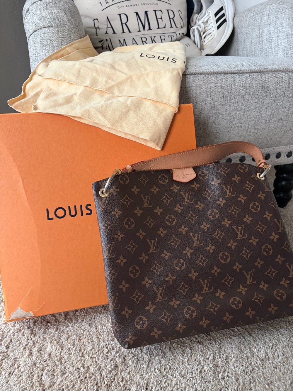 Louis Vuitton Graceful PM Monogram Canvas Shoulder Bag with Tan Handle